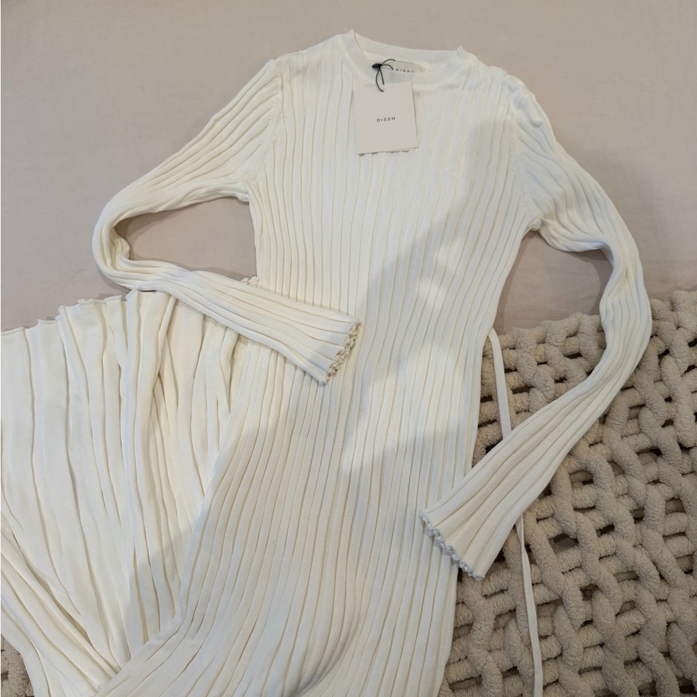 DISSH Cream Ribbed Long Sleeve Dress